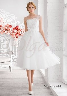 Свадебное платье J68215. С пышной юбкой, короткое без шлейфа.