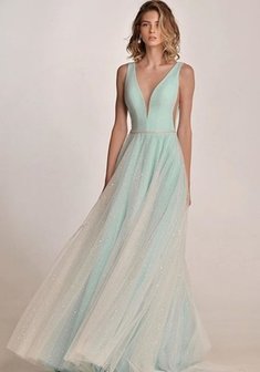 Вечернее платье J68266. А-силуэт, длинное со шлейфом.